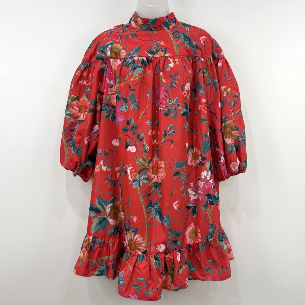 Anthropologie Long Sleeve Mock Neck Mini Swing Dress XL Cottagecore Peasant